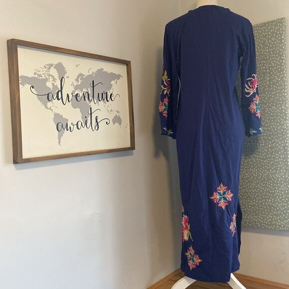 Johnny Was Blue Embroidered Julie Kimono Sleeve Tee Dress Size Small - Picture 5 of 7